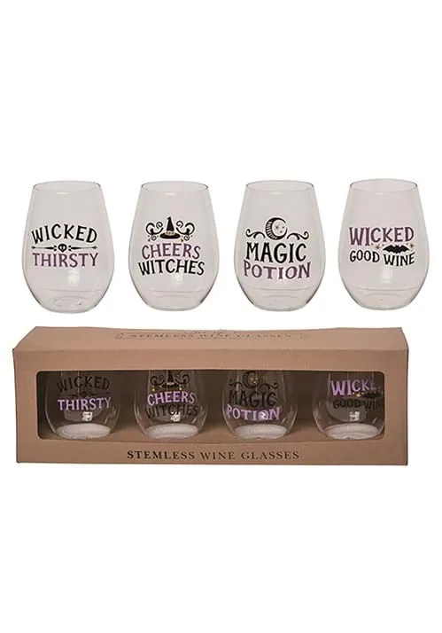 18 Ounce Witchy Stemless Wine Glass Set | Halloween Kitchen and Dining