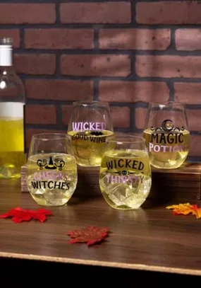 18 Ounce Witchy Stemless Wine Glass Set | Halloween Kitchen and Dining