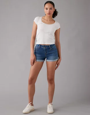 AE Next Level Curvy High-Waisted Crossover Denim Short Short-