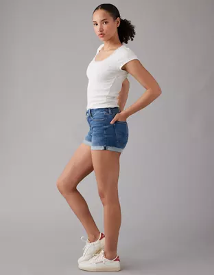 AE Next Level Curvy High-Waisted Crossover Denim Short Short-