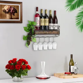 Aeiden 5 Bottle Wall Mounted Wine Bottle & Glass Rack in Black