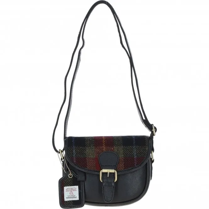 Ashwood Leather & Harris Tweed Saddle Bag Black/Green/Red: TW-26-07-BR