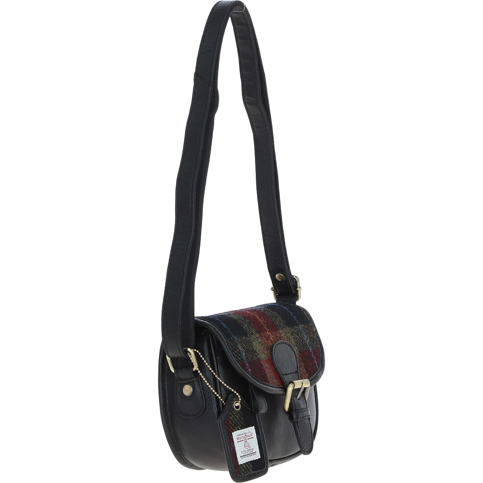 Ashwood Leather & Harris Tweed Saddle Bag Black/Green/Red: TW-26-07-BR