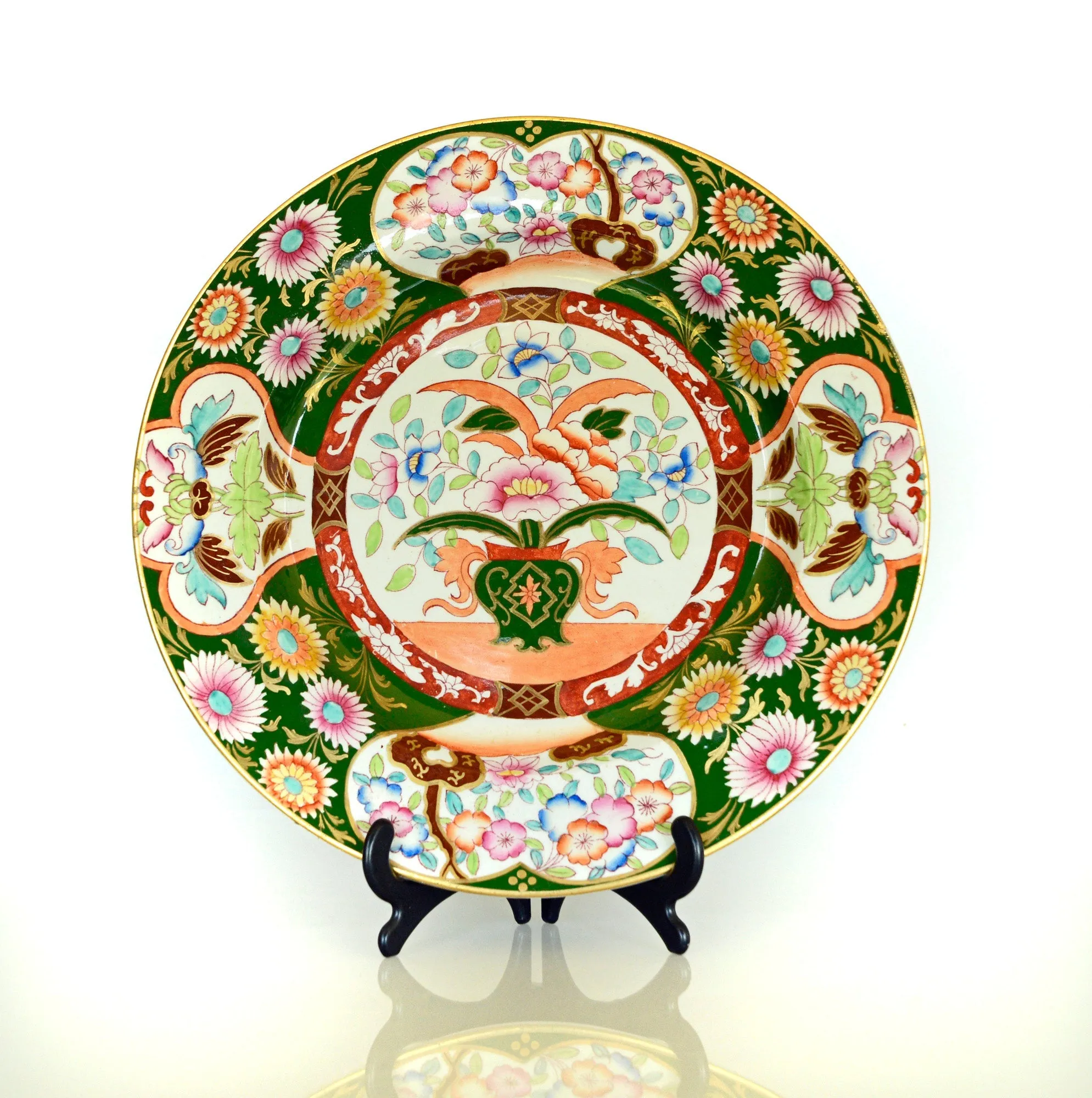 Ashworth's Ironstone china dinner plate. 19th century hand-painted Chinoiserie