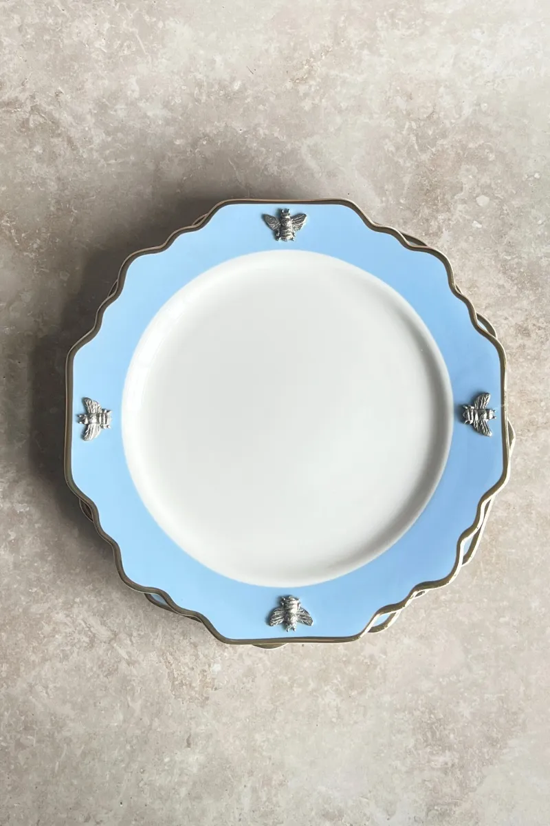 Bee Bone China Dessert / Salad Plate Blue with Gold Rim