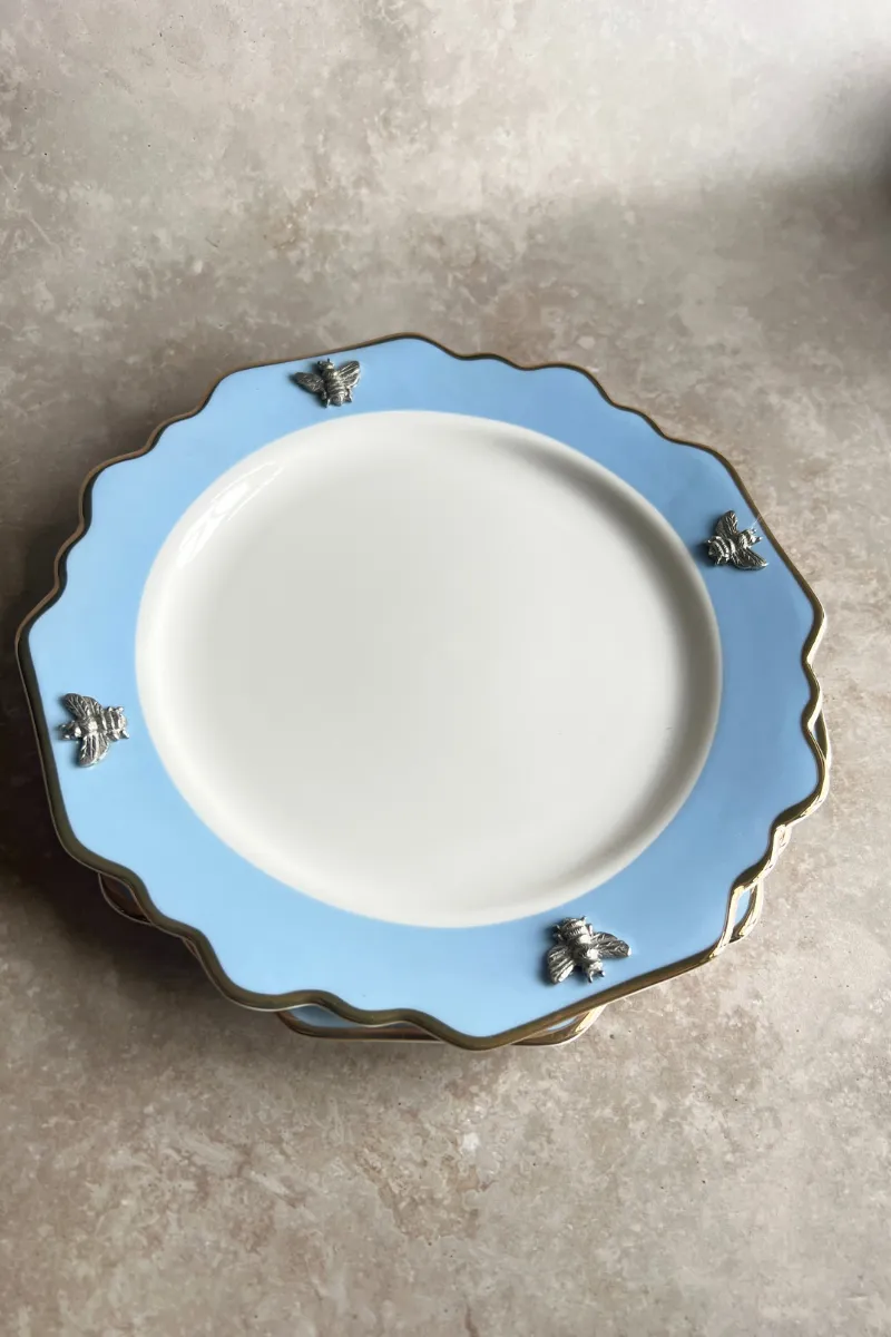 Bee Bone China Dessert / Salad Plate Blue with Gold Rim