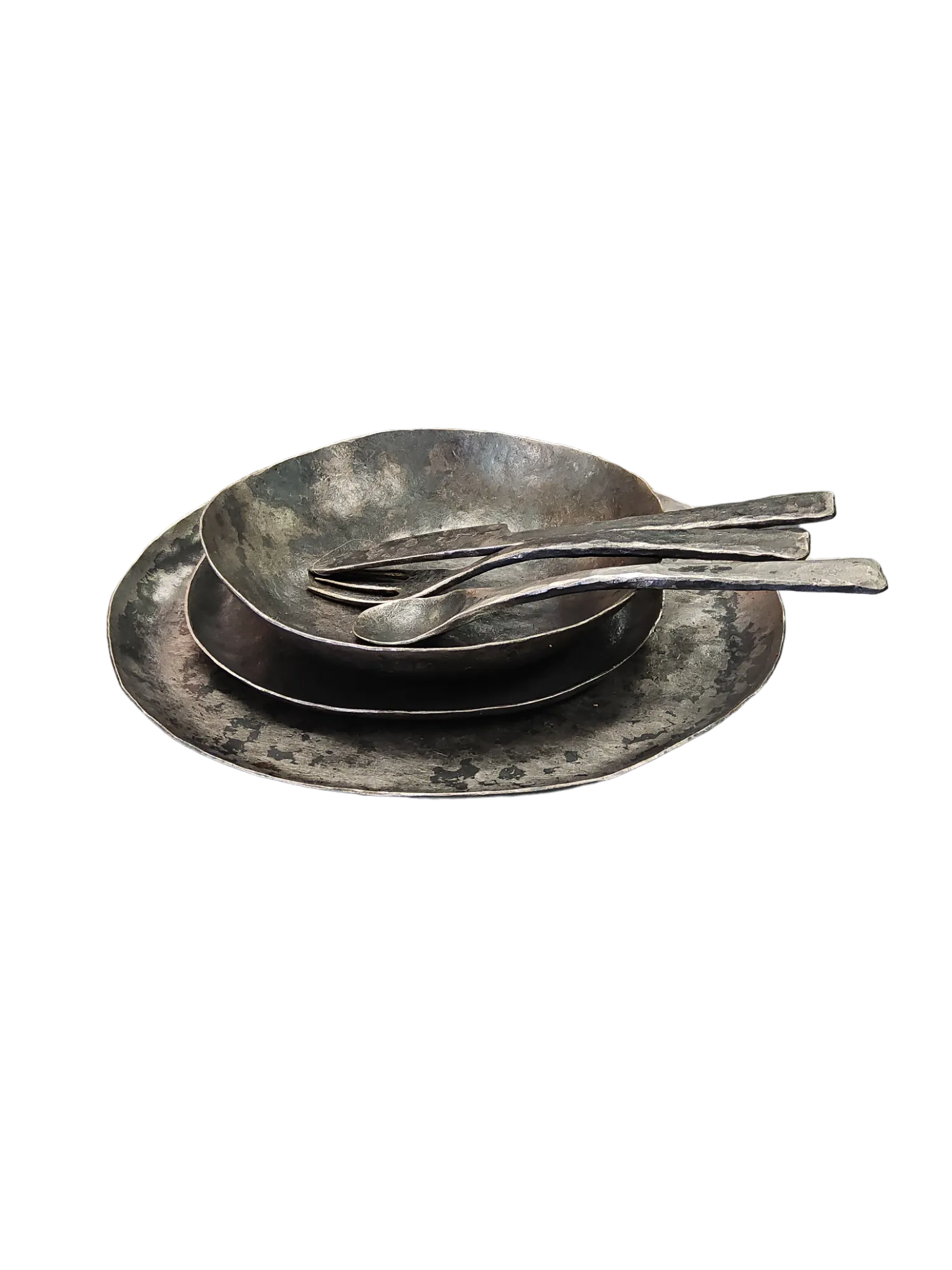 Blacksmith Dinner Plates and Bowl with Knife, Fork, and Spoon