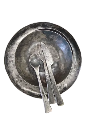 Blacksmith Dinner Plates and Bowl with Knife, Fork, and Spoon