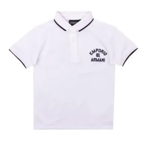 Boys White Curved Logo Polo Shirt