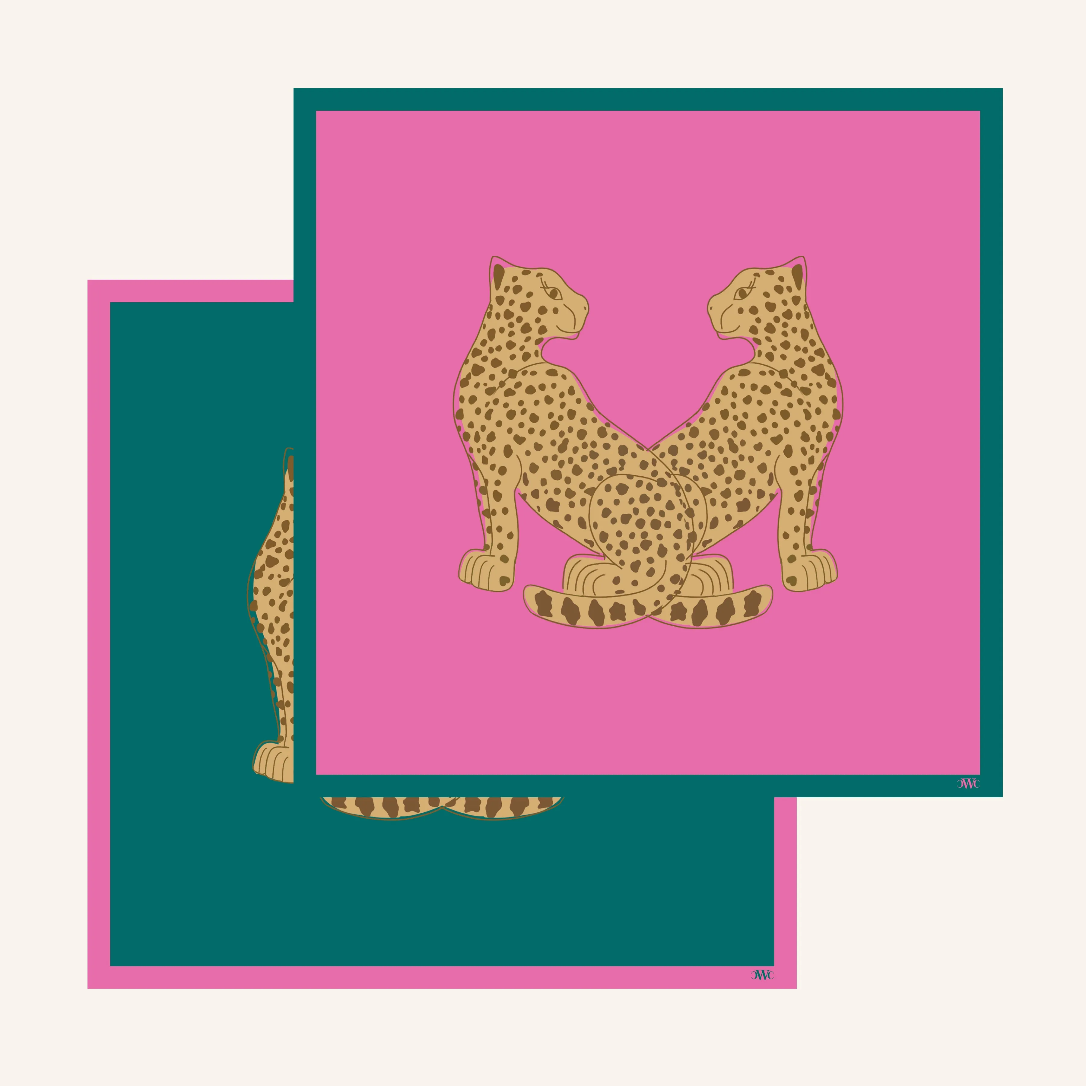 Cheetah Tango (Raspberry & Teal) Reversible Placemats, Set of 12