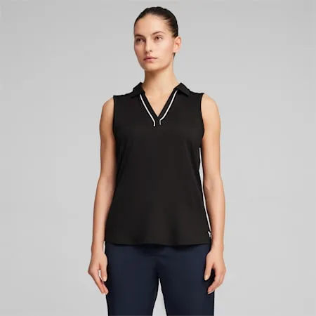 Cloudspun Piped Sleeveless Women's Golf Polo | PUMA Black | PUMA Golf | PUMA 