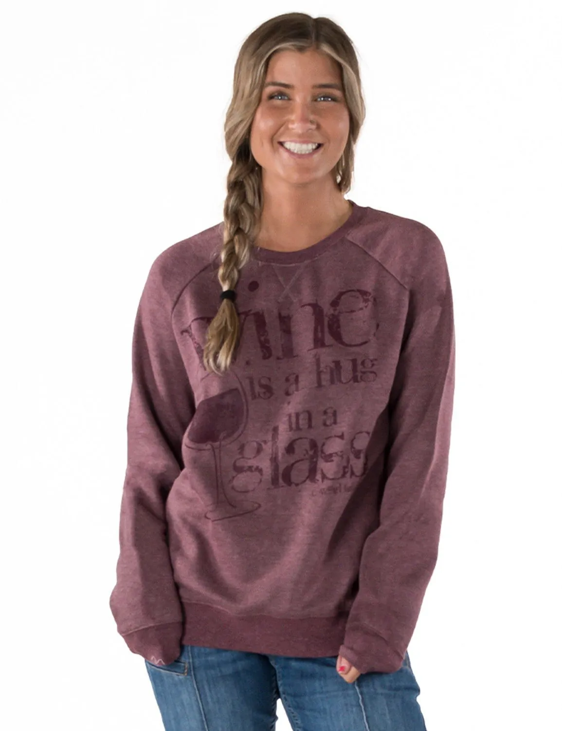 Cowgirl Tuff Womens Hug In A Glass Wine Poly/Rayon Sweatshirt