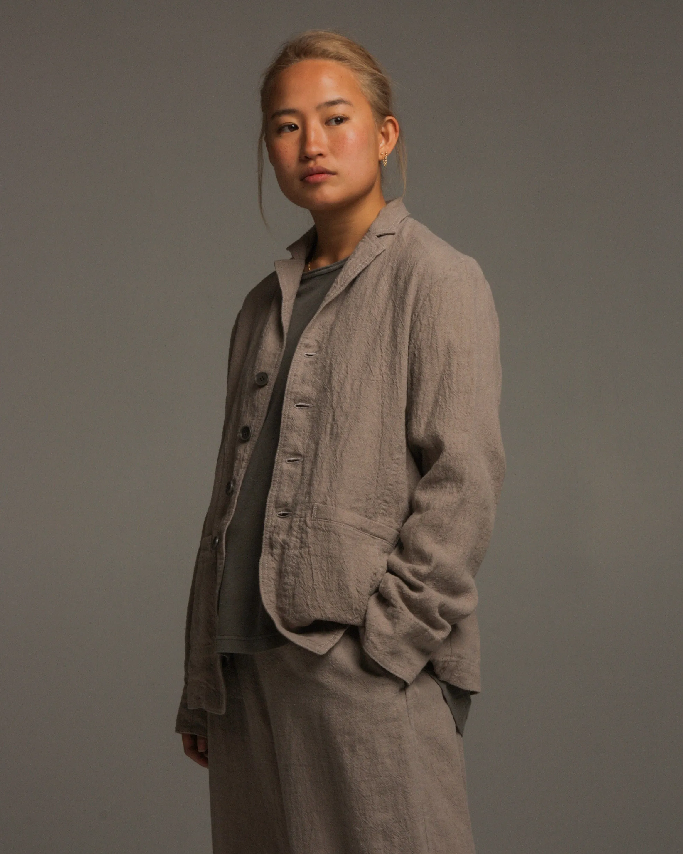 Dove Grey Linen Collar Jacket