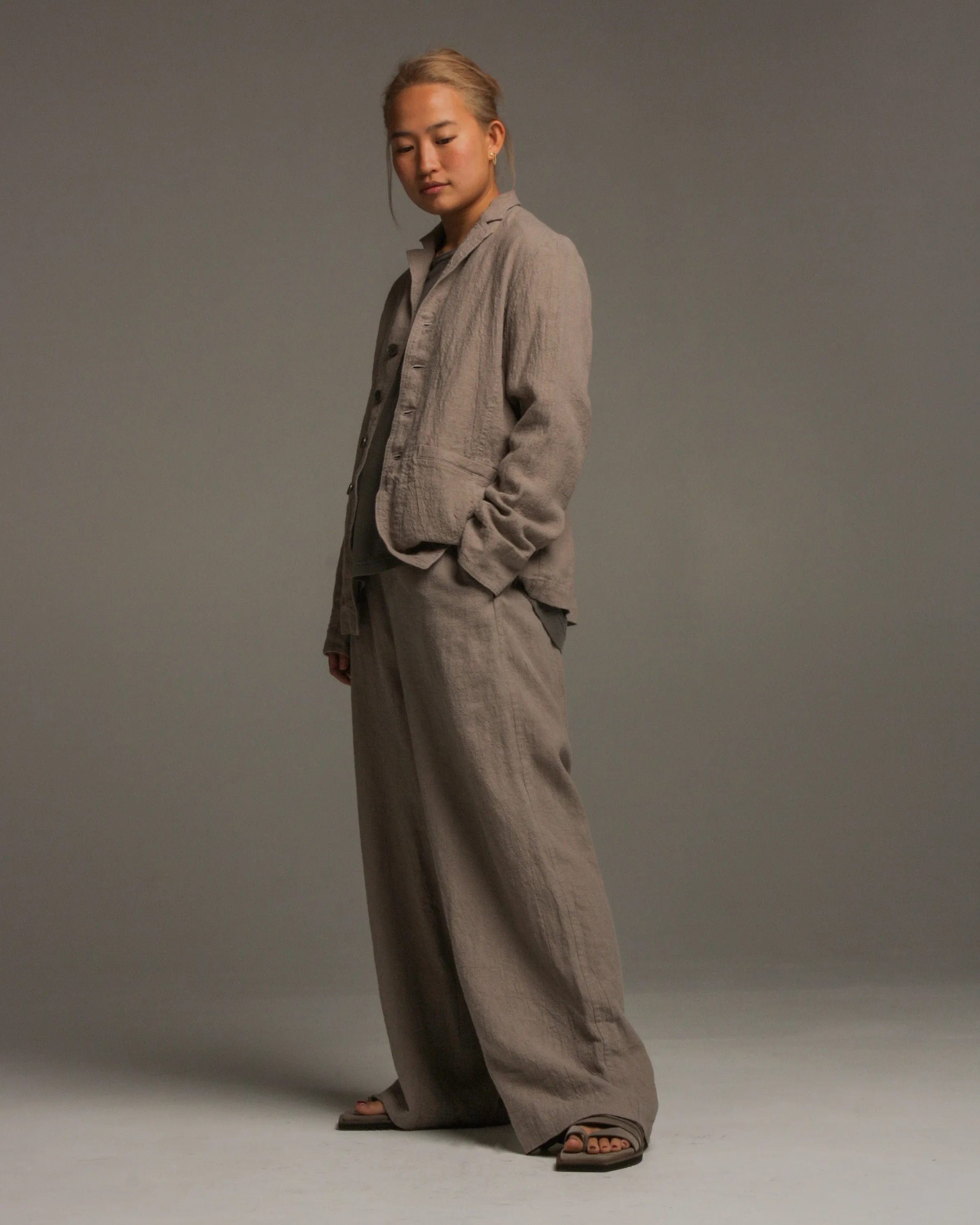 Dove Grey Linen Collar Jacket