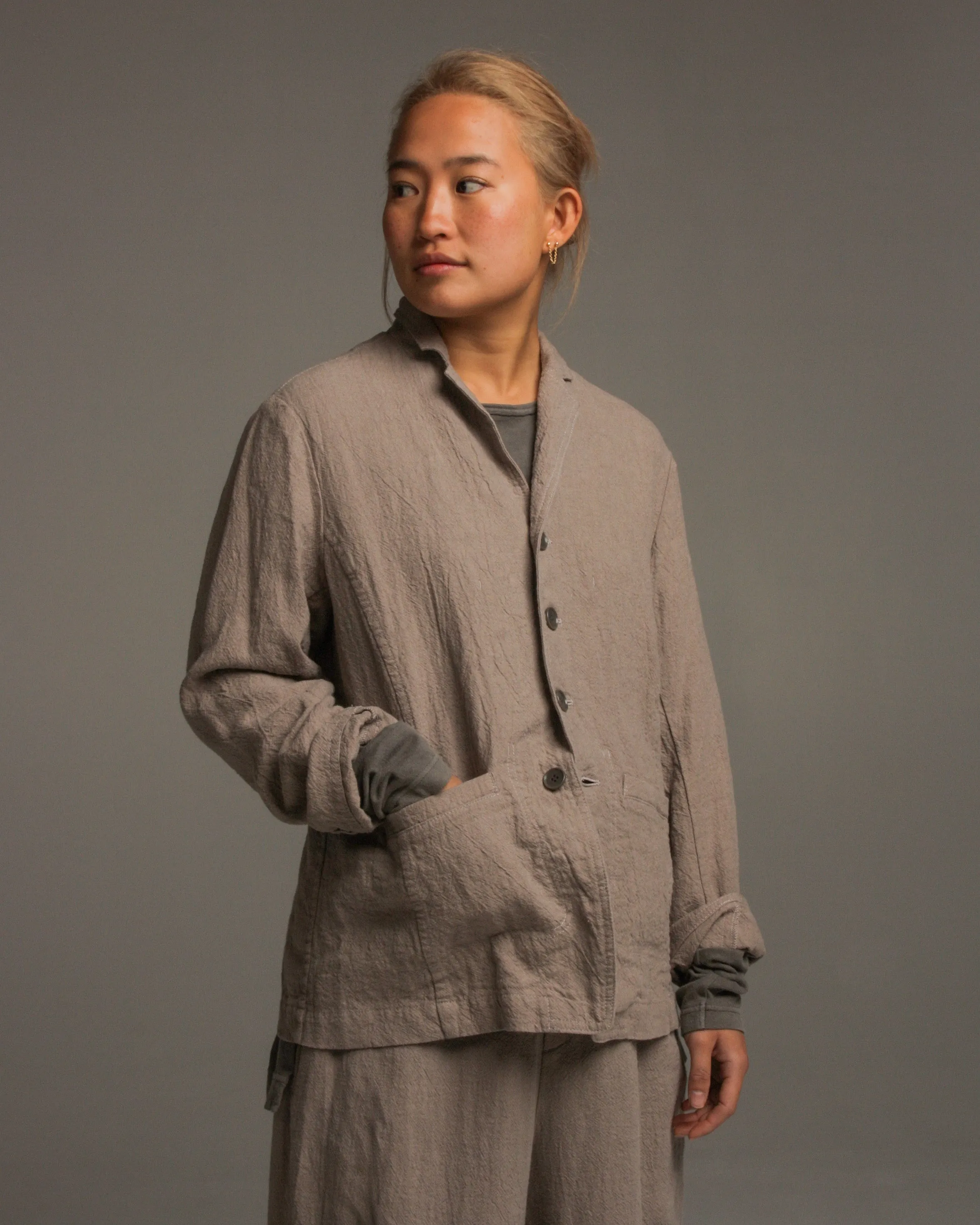 Dove Grey Linen Collar Jacket