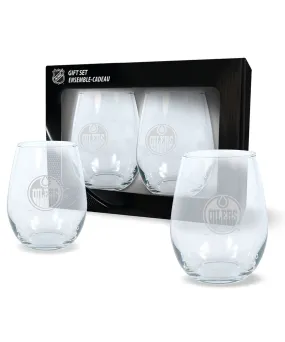 EDMONTON OILERS 2 PACK STEMLESS WINE GLASS SET