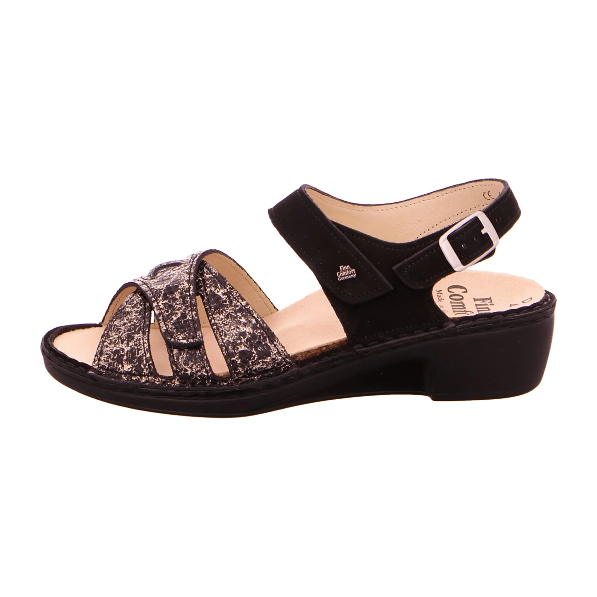 Finn Comfort Buka Women's Sandals - 02687-902098 Black Nubuck Snake Skin Design