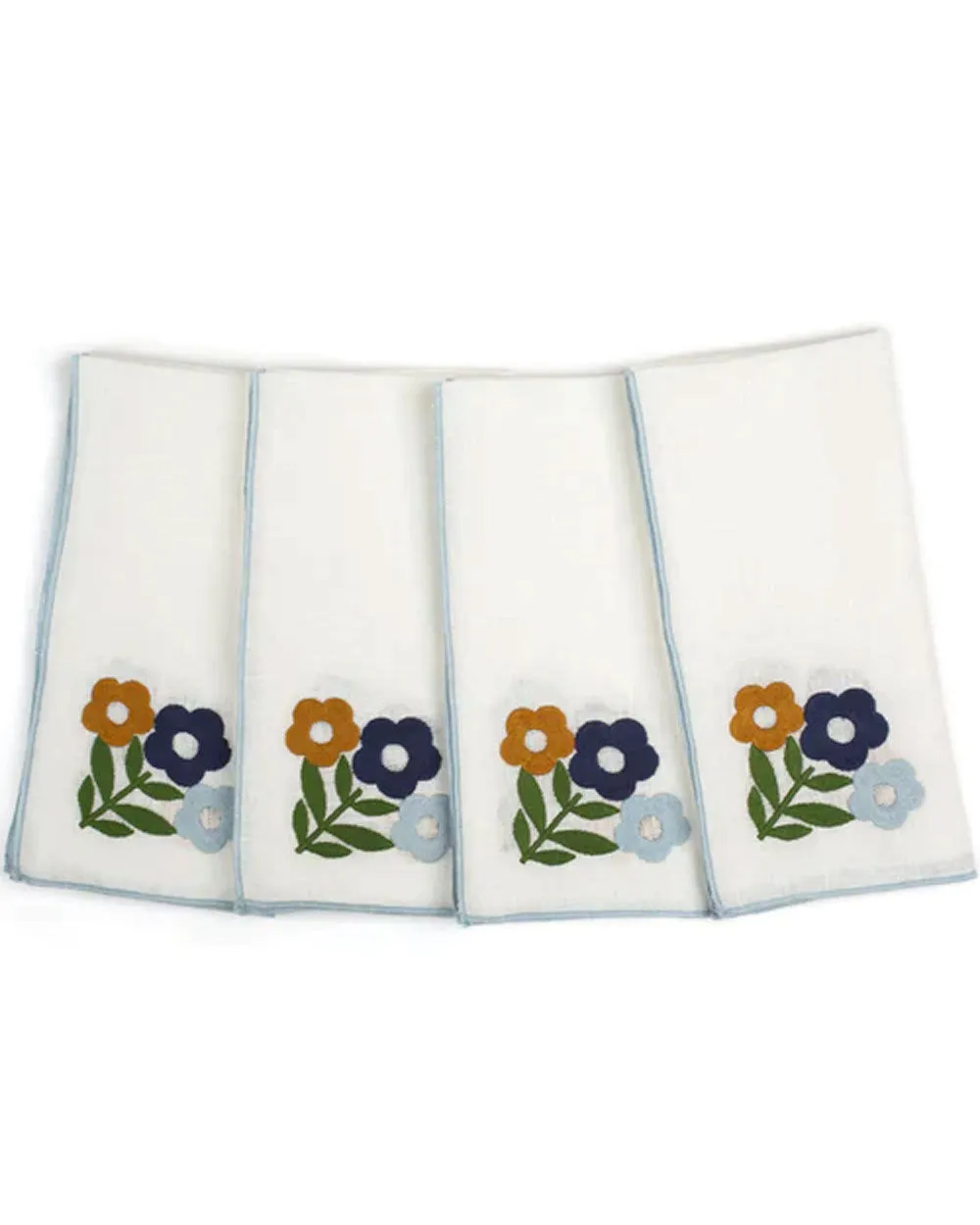 Floral Embellished Linen Napkins in Blue