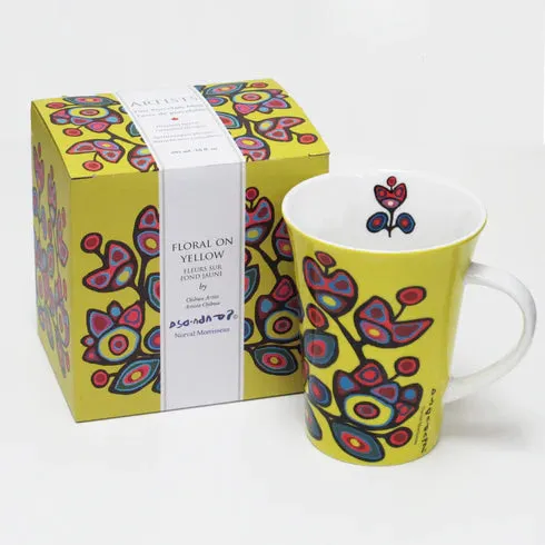 Floral on Yellow Porcelain Mug by Norval Morrisseau