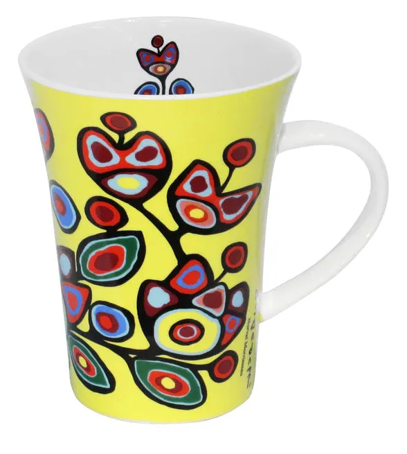 Floral on Yellow Porcelain Mug by Norval Morrisseau