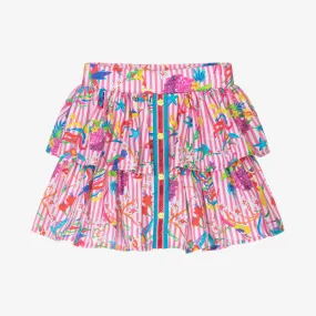 Girls Pink Striped Ruffle Skirt