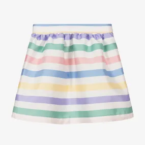 Girls White Striped Satin Skirt