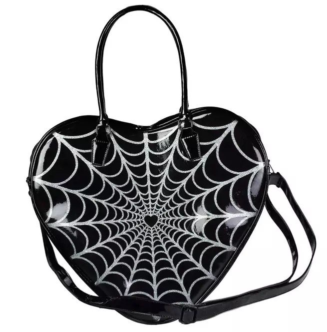 Gothic Black Heart Shape Spiderweb Bag