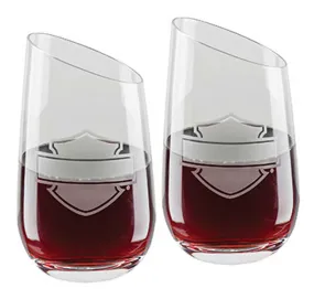 Harley-Davidson Silhouette Bar & Shield Stemless Angled Wine Glass Set - HDL-18797