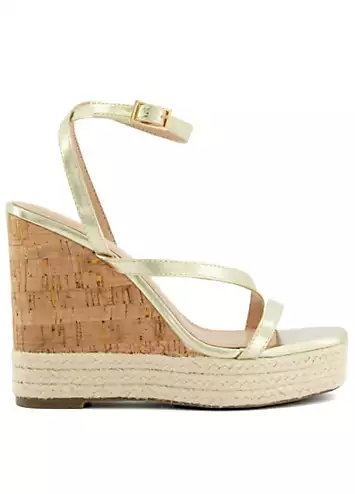 Head Over Heels By Dune Kaylin Gold Asymmetric Strappy Wedge Sandals | Grattan