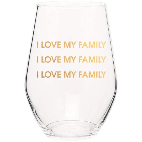 I Love My Family GOLD FOIL STEMLESS WINE GLASS