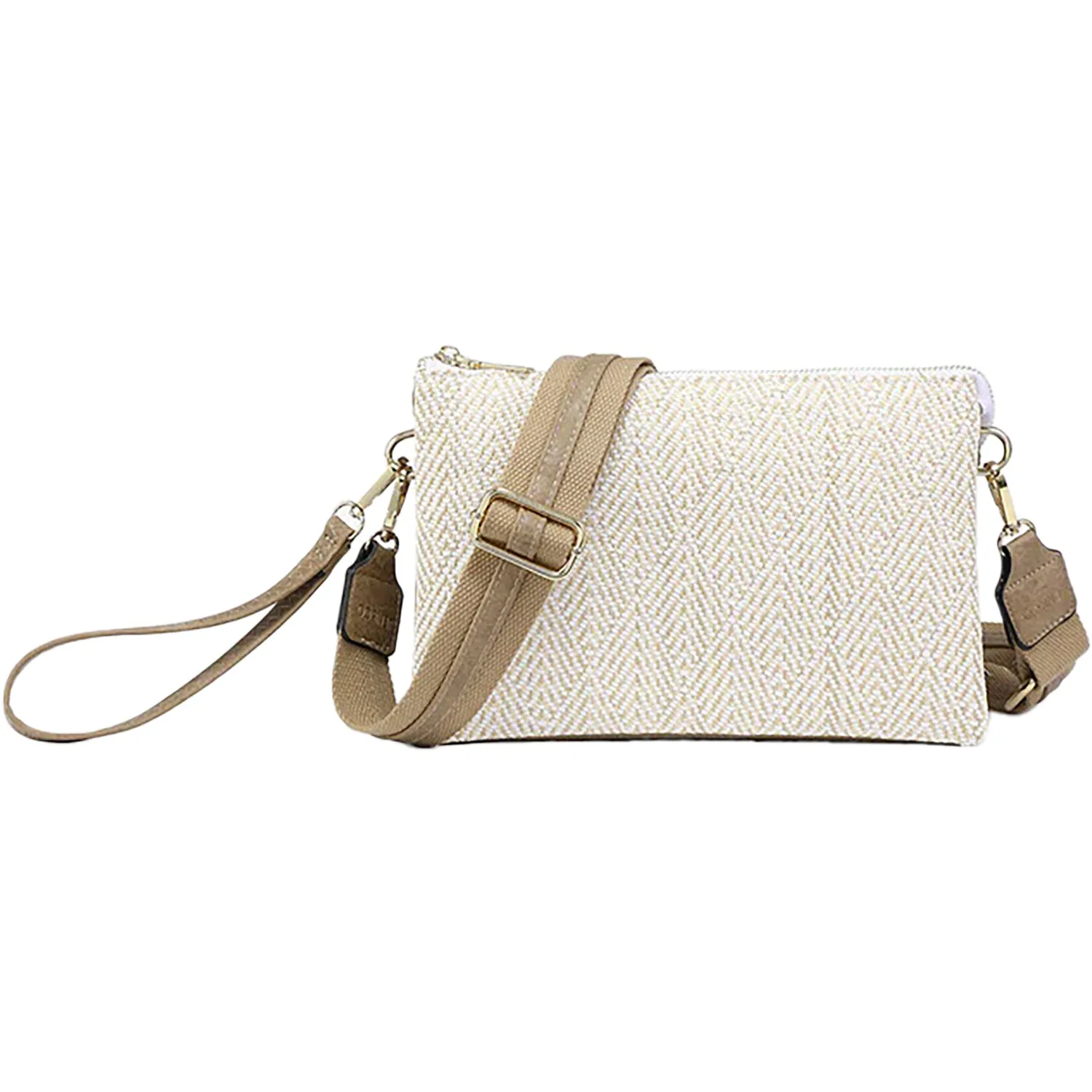 Jen & Co Izzy Arrowhead Crossbody W/Guitar Strap Tan/White Synthetic