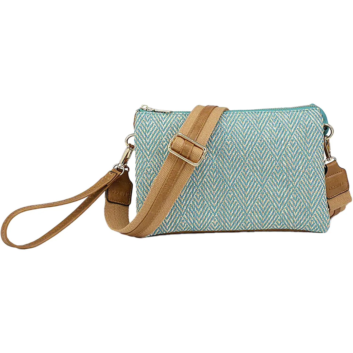 Jen & Co Izzy Arrowhead Crossbody W/Guitar Strap Teal/Tan Synthetic