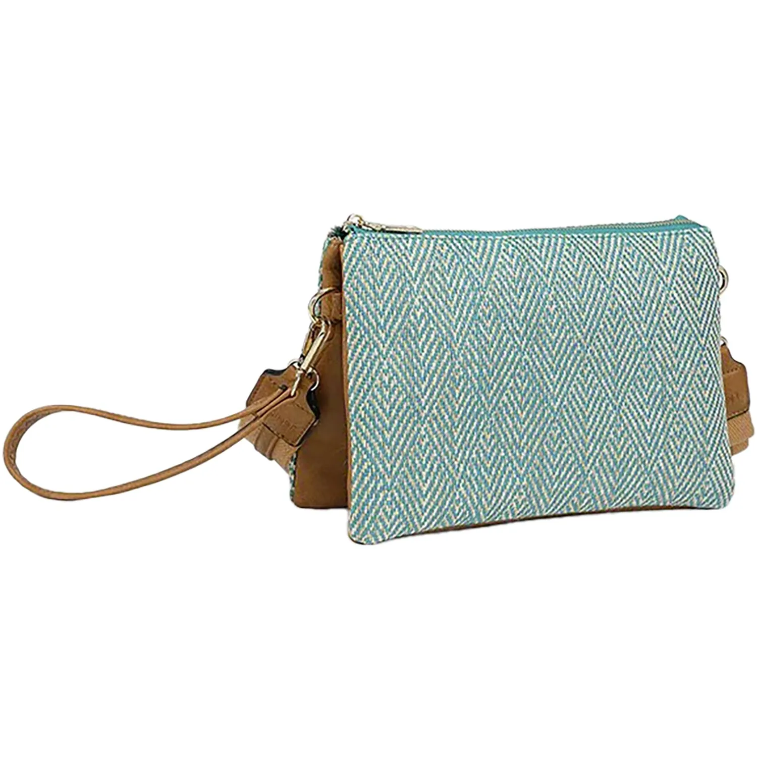 Jen & Co Izzy Arrowhead Crossbody W/Guitar Strap Teal/Tan Synthetic