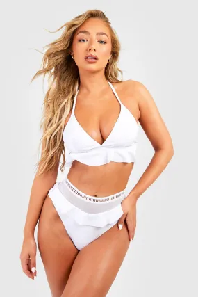 Ladder Trim Ruffle High Waist Bikini Set