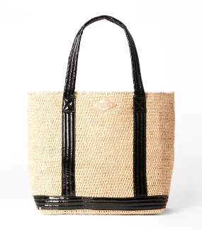 Large Raffia Tote Raffia/Black Lacquer