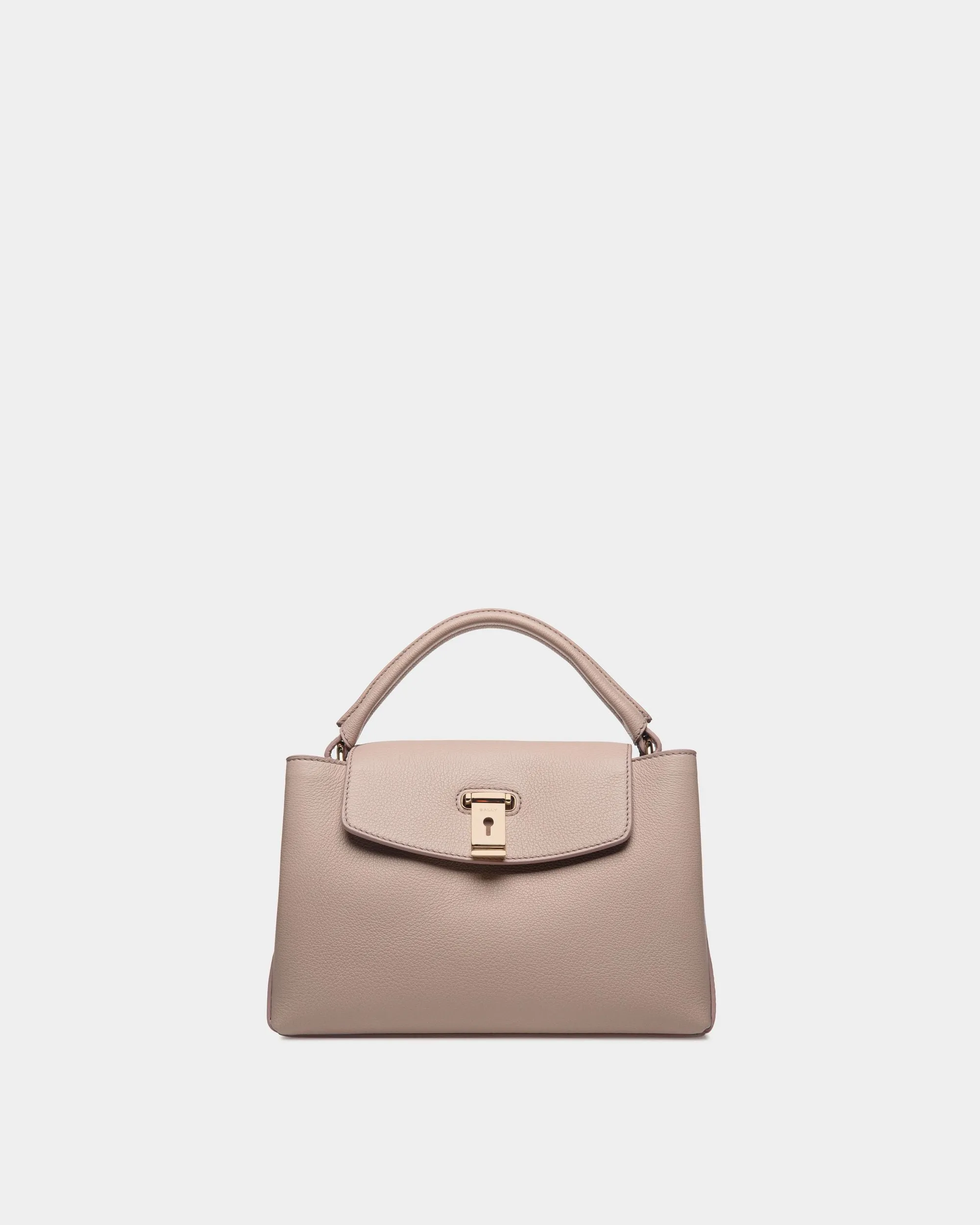 Lock Me Small Top Handle Bag In Light Beige Grained Leather 