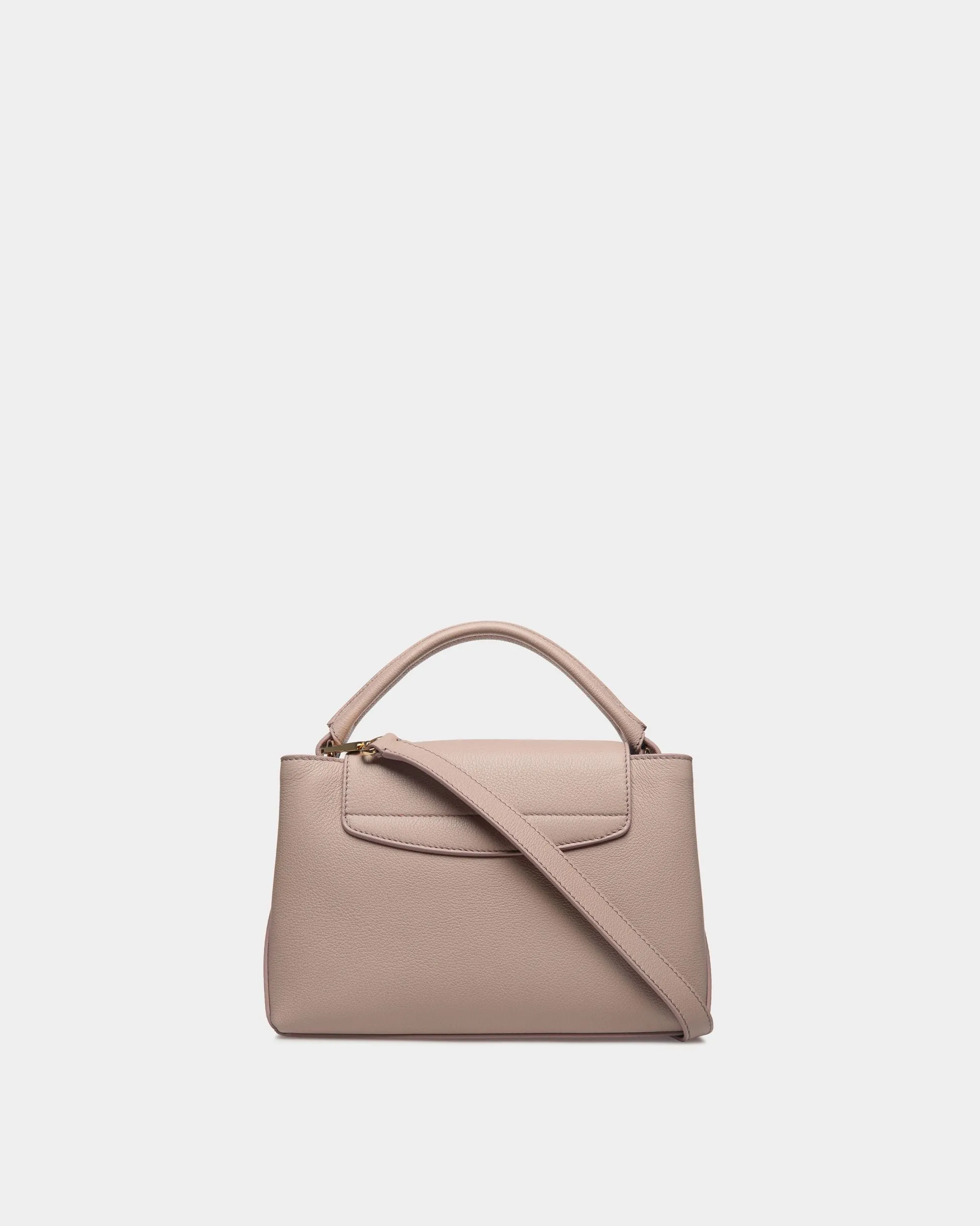 Lock Me Small Top Handle Bag In Light Beige Grained Leather 