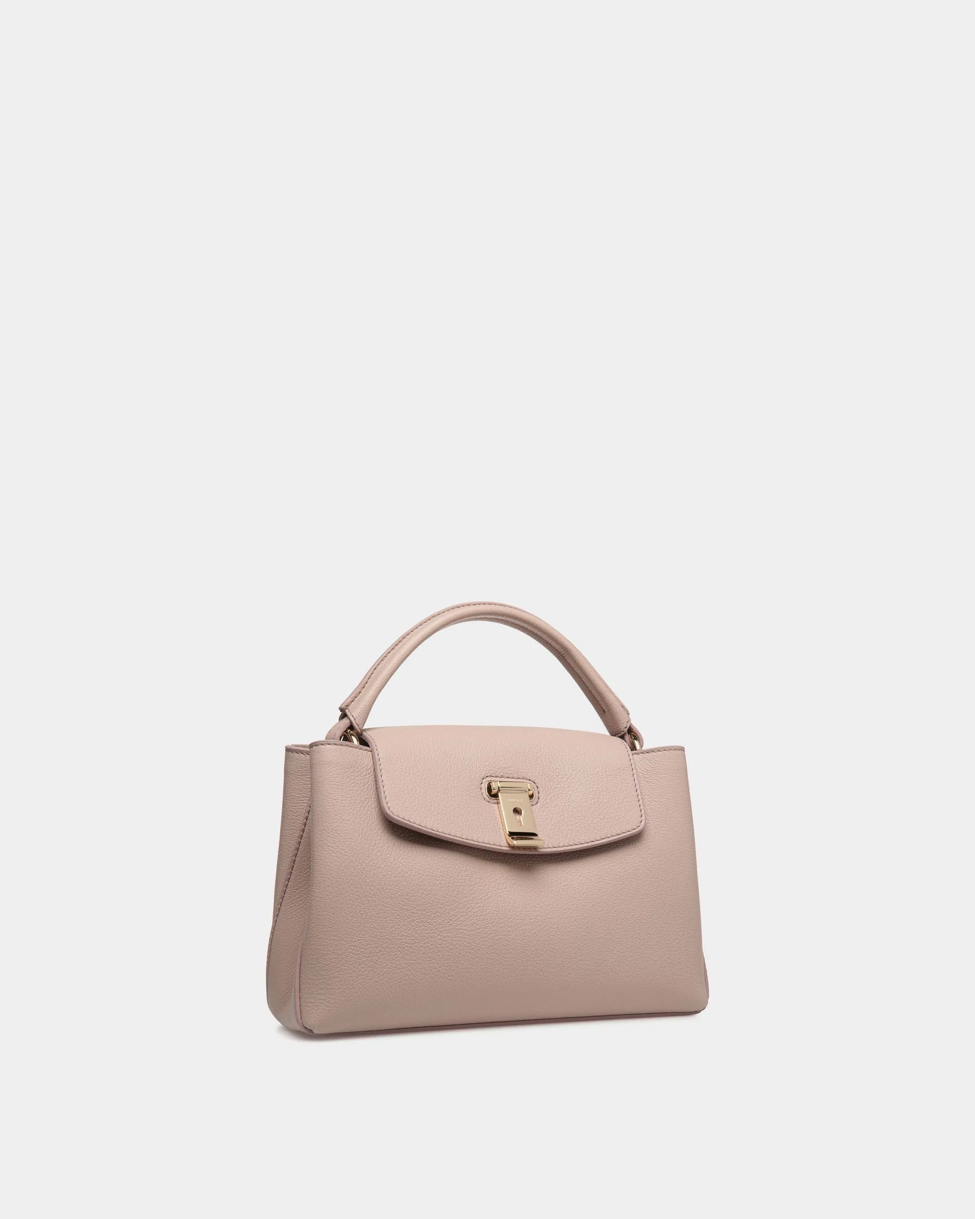 Lock Me Small Top Handle Bag In Light Beige Grained Leather 