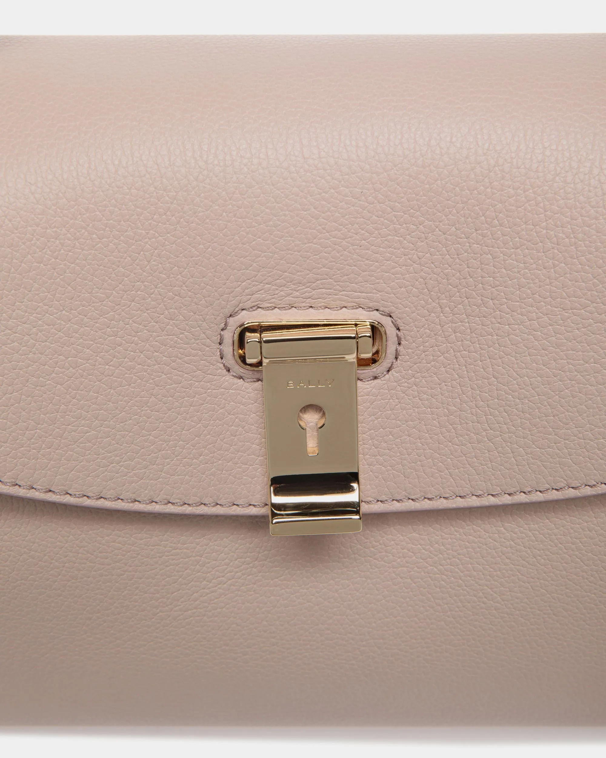 Lock Me Small Top Handle Bag In Light Beige Grained Leather 