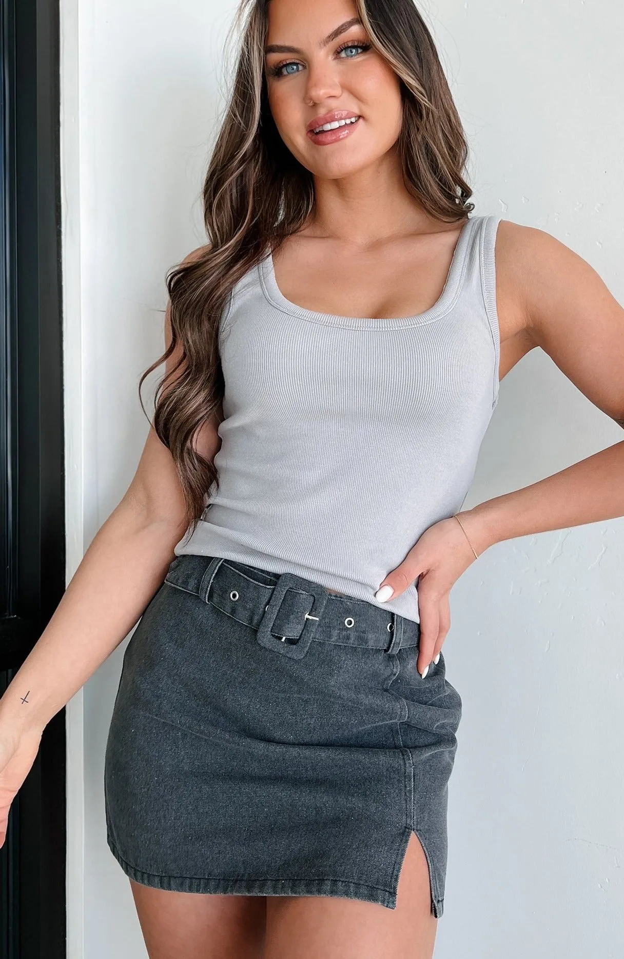 Meesha Ribbed Scoop Tank (Grey)