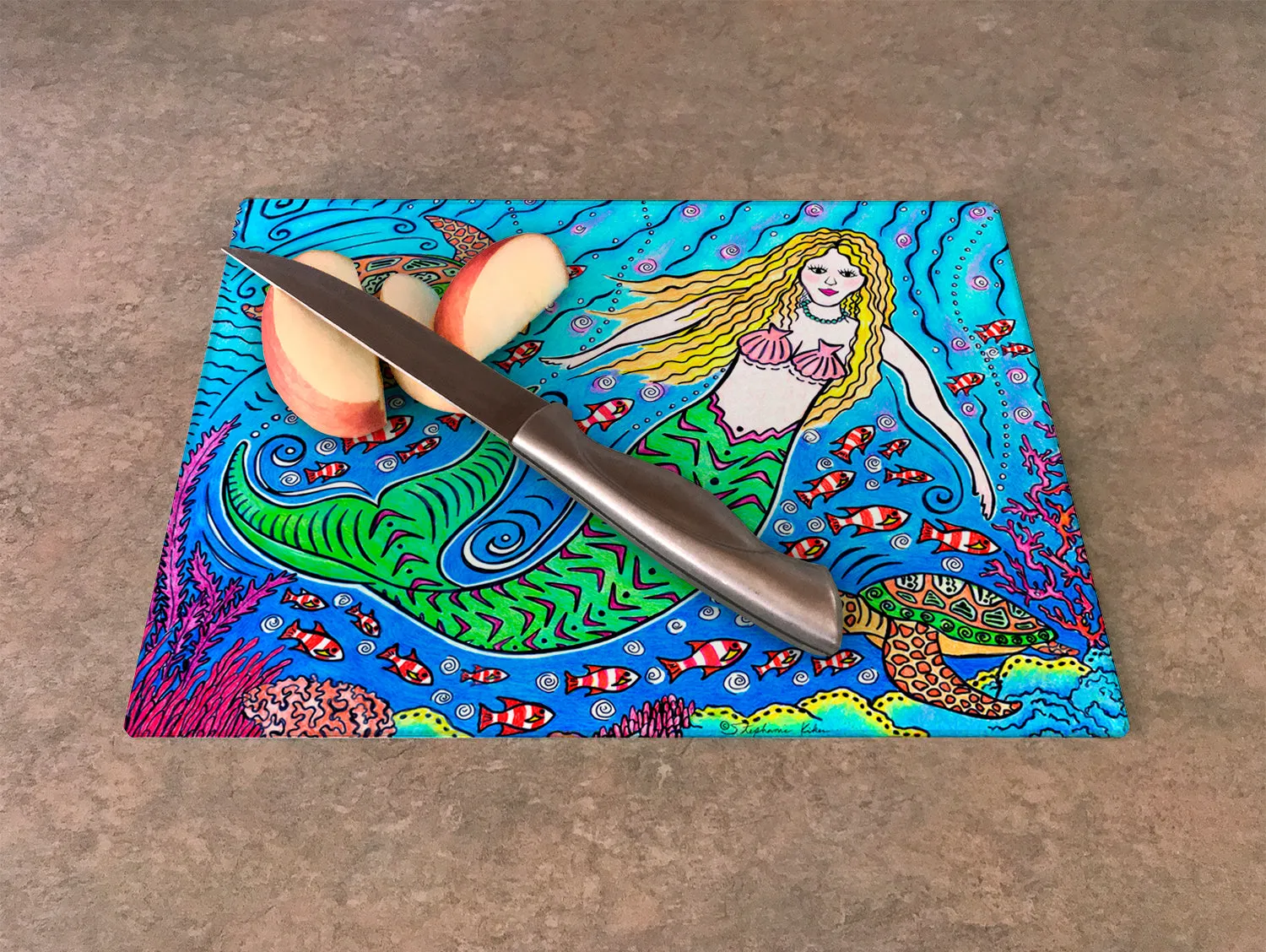 Mermaid and Turtles Cutting Board