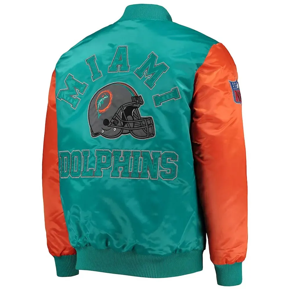 Miami Dolphins Locker Room Throwback Varsity Satin Aqua/Orange Jacket