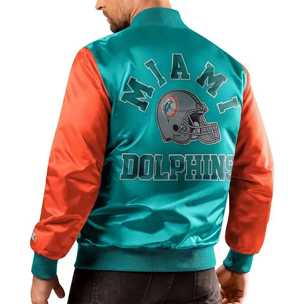 Miami Dolphins Locker Room Throwback Varsity Satin Aqua/Orange Jacket