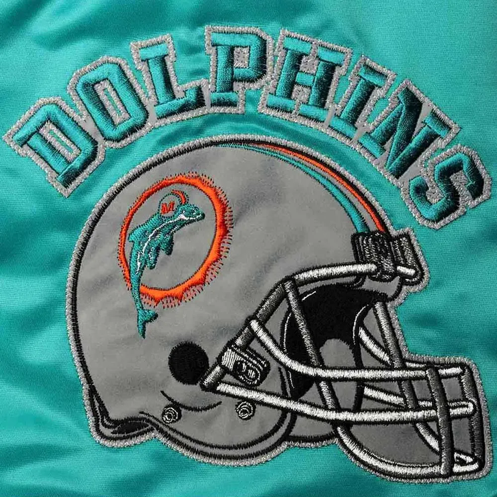 Miami Dolphins Locker Room Throwback Varsity Satin Aqua/Orange Jacket