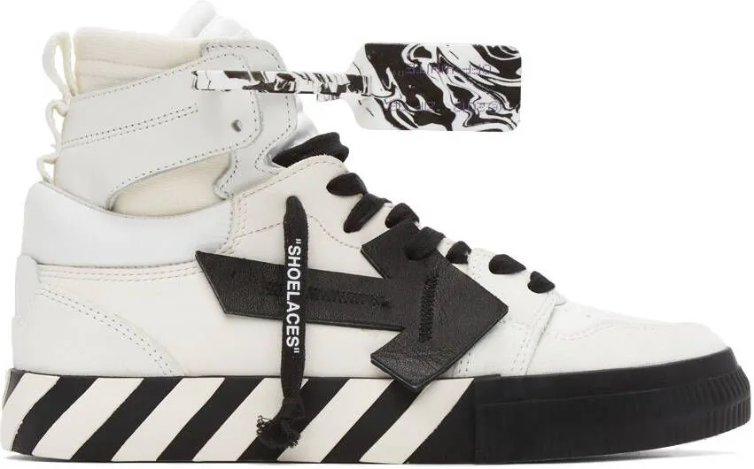 Off-White & Black High Top Vulcanized Leather Sneakers