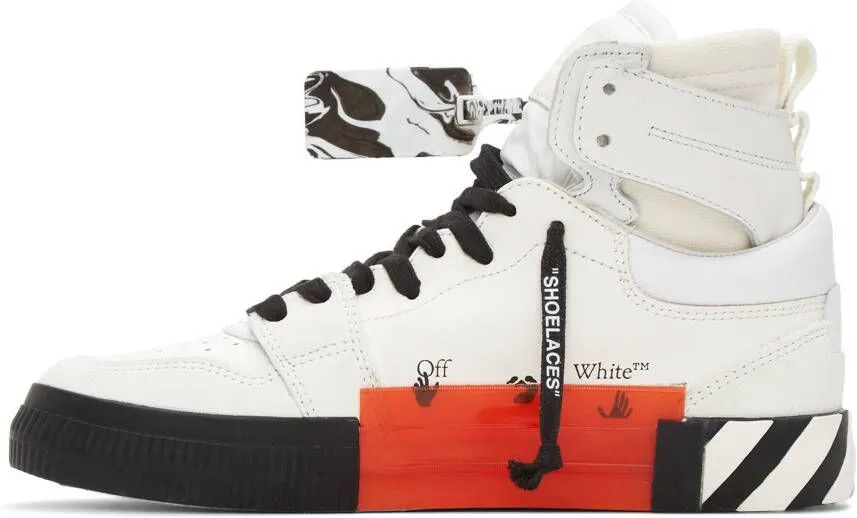 Off-White & Black High Top Vulcanized Leather Sneakers