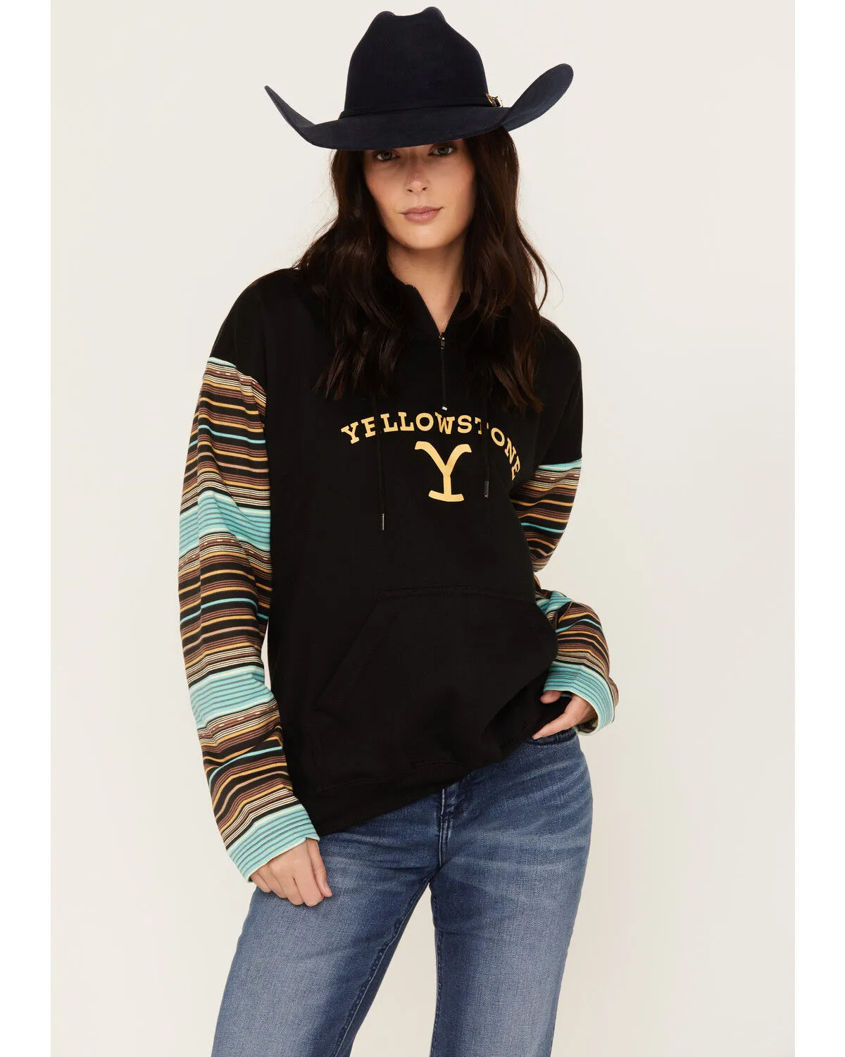 Paramount Network's Yellowstone Women's Serape Striped Print Logo Hoodie