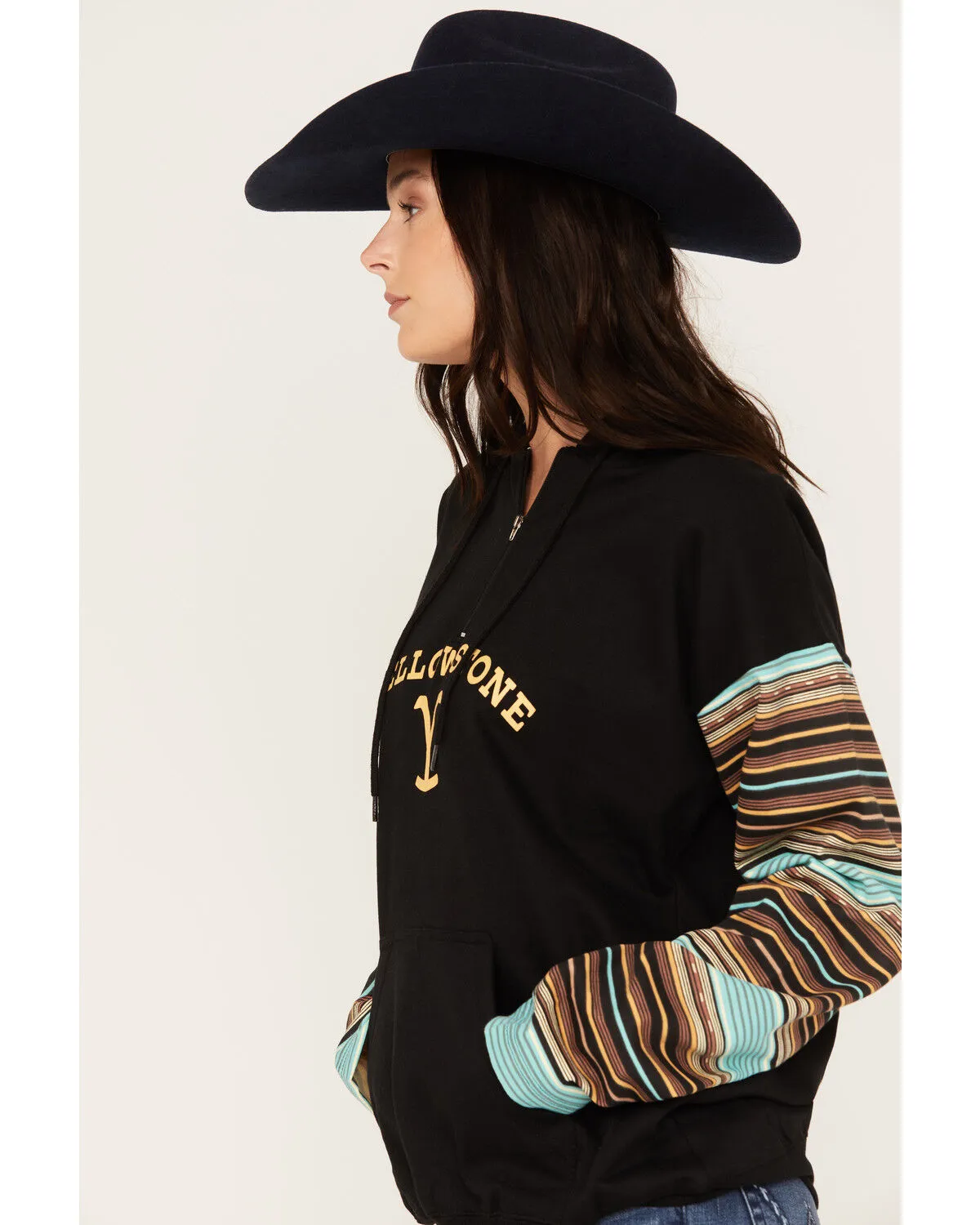 Paramount Network's Yellowstone Women's Serape Striped Print Logo Hoodie