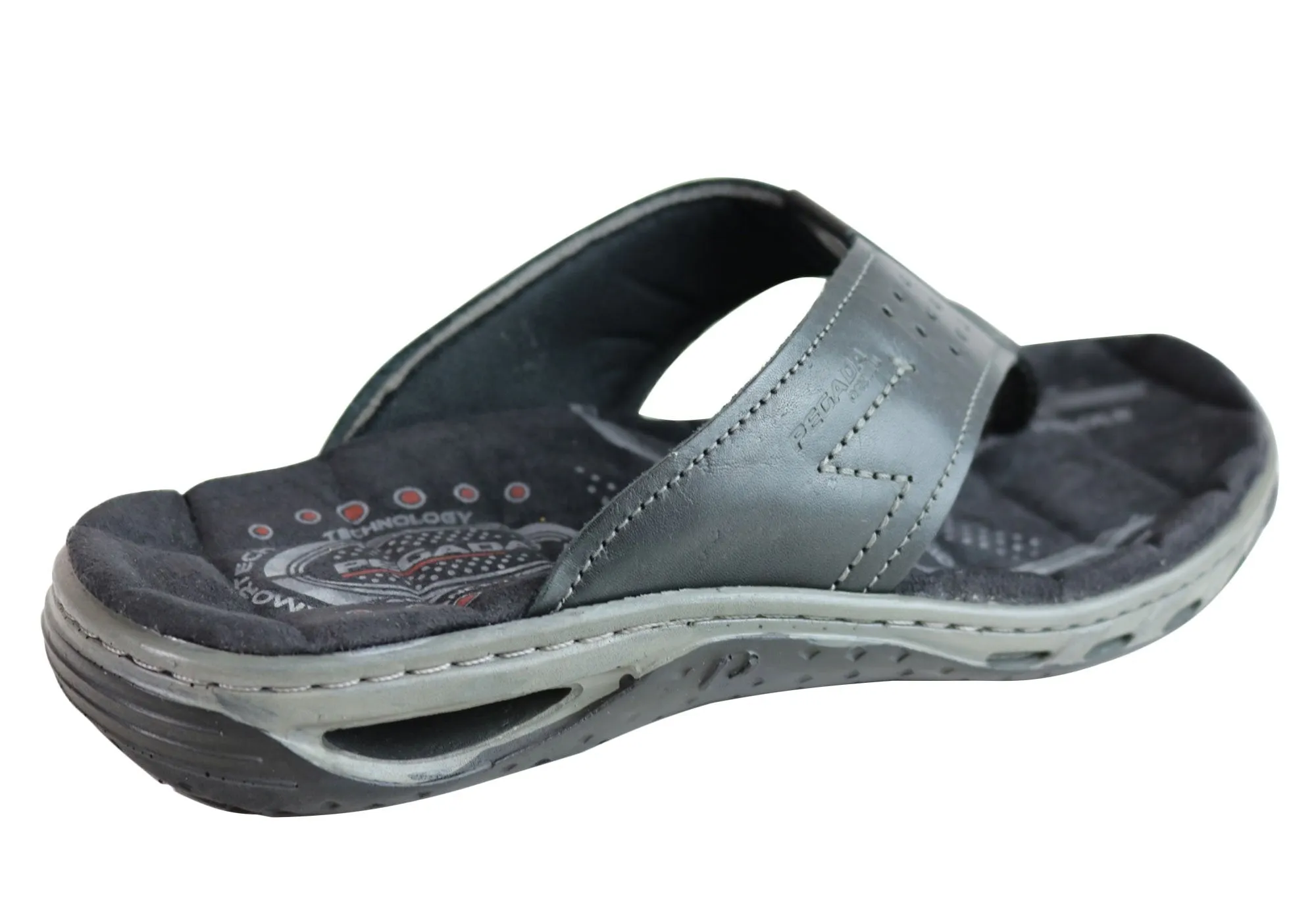 Pegada Teri Mens Leather Comfy Cushioned Thongs Sandals Made In Brazil