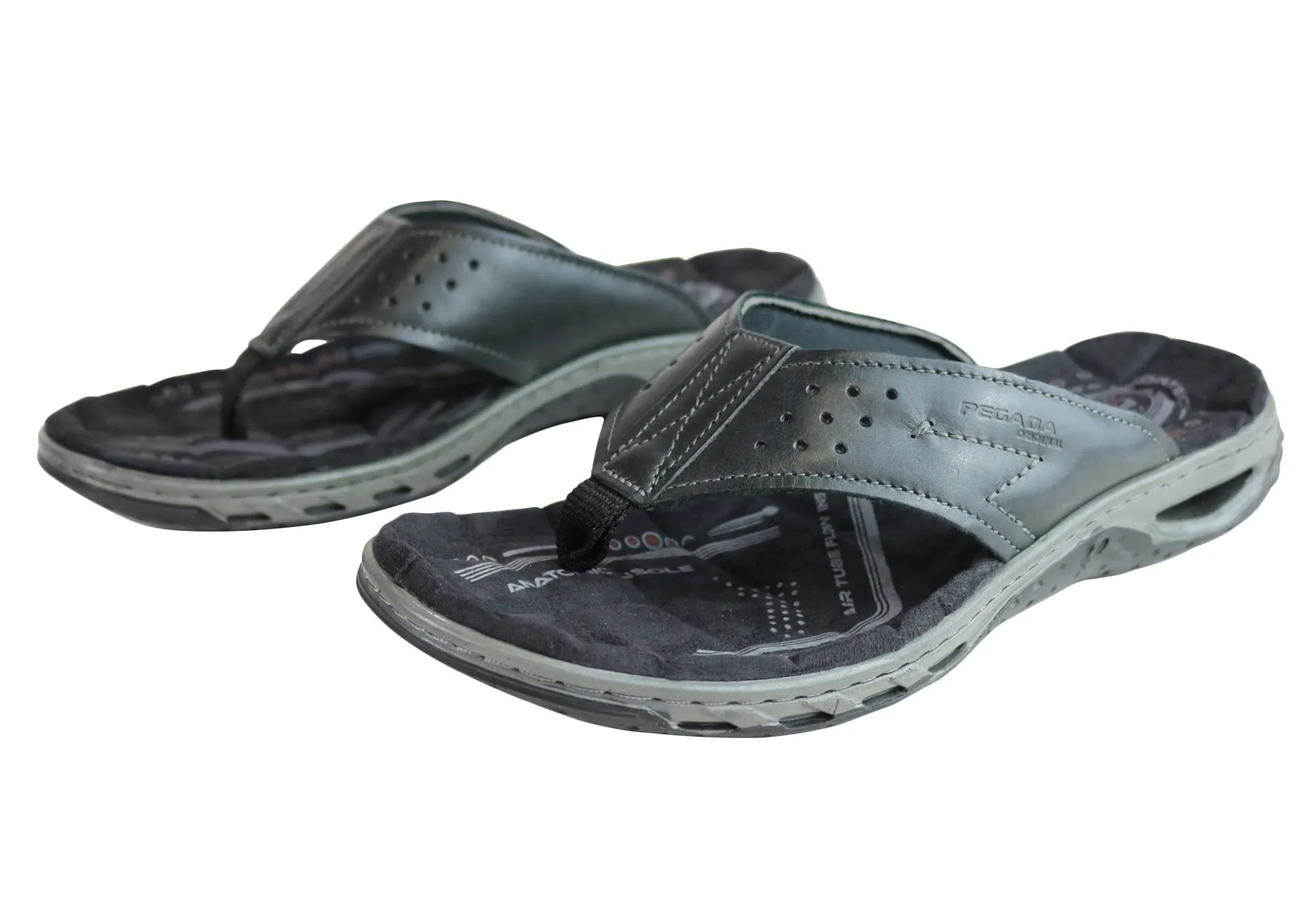 Pegada Teri Mens Leather Comfy Cushioned Thongs Sandals Made In Brazil